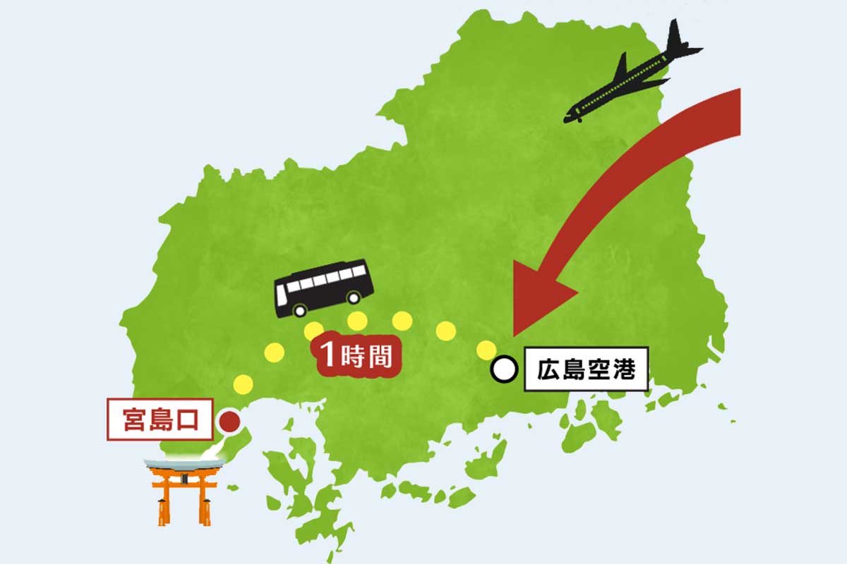 宮島観光が最初また最後の方、空港直通のバスが便利です！（片道利用可）